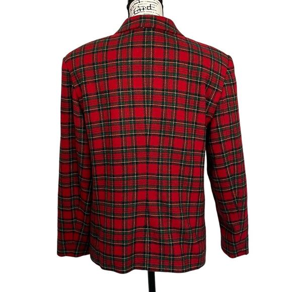 Vintage 1990s Tartan Plaid Blazer Jacket Zip Front Red Christmas Winter Festive - Picture 3 of 14